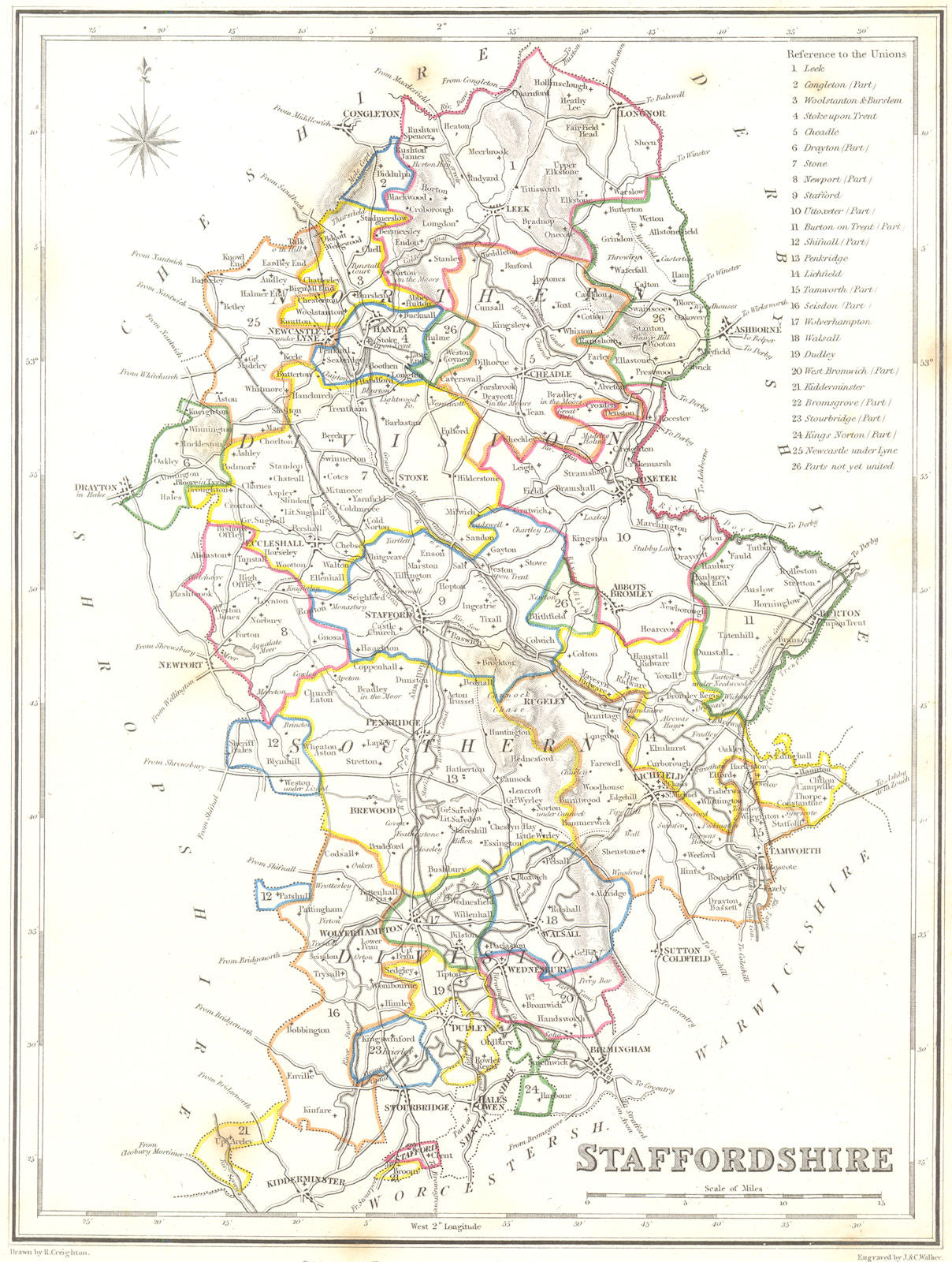STAFFORDSHIRE. Staffs. Lewis. Original Outline Colouring 1831 old antique map
